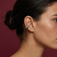 Ear Cuff No Piercing Malachite Green Gold Plated Brass Sculptural Cartilage Gift