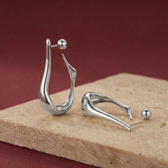 Drop Earrings Silver Plated Sculptural Dangle Statement Asymmetric Modern Gift for Her