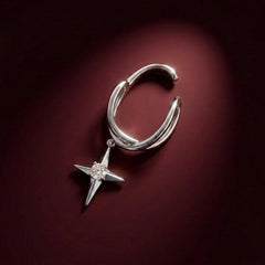 Ear Cuff No Piercing Silver Crystal North Star Charm Brass Silver Plated Celestial Gift