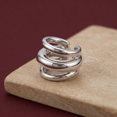 Ear Cuff No Piercing Silver Triple Band Chunky Cartilage Wrap Brass Silver Plated Gift