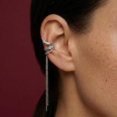 Ear Cuff No Piercing Silver Chain Tassel Cartilage Wrap Crystal Accent Statement Gift