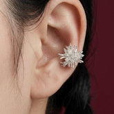 Ear Cuff No Piercing Crystal Starburst Silver Plated Brass Cartilage Wrap Gift for Her