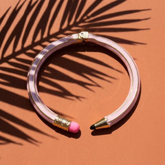 Pink Pencil Bangle Bracelet, Whimsical Cuff for Teachers and Writers, Quirky Stationery Jewelry Gift