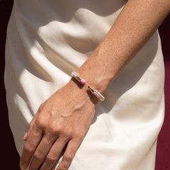 Pink Pencil Bangle Bracelet, Whimsical Cuff for Teachers and Writers, Quirky Stationery Jewelry Gift