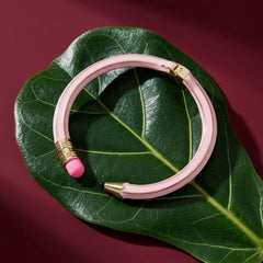 Pink Pencil Bangle Bracelet, Whimsical Cuff for Teachers and Writers, Quirky Stationery Jewelry Gift