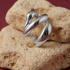 Ear Cuff No Piercing Silver Sculptural Triple Band Brass Silver Plated Statement Gift