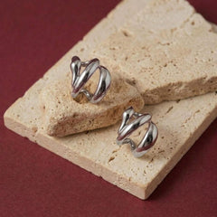Ear Cuff No Piercing Silver Sculptural Triple Band Brass Silver Plated Statement Gift