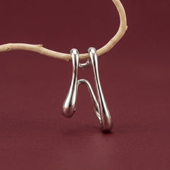 Ear Cuff No Piercing Silver Sculptural Liquid Metal Teardrop Dangle Cartilage Wrap Gift