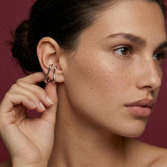 Ear Cuff No Piercing Silver Sculptural Liquid Metal Teardrop Dangle Cartilage Wrap Gift