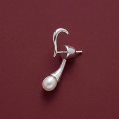 Ear Cuff Pearl Drop 925 Sterling Silver Wrap Stud Modern Architectural Bridal Gift