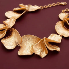 Statement Necklace Gold Ginkgo Leaf Botanical Bib Collar Gold Plated Nature Gift