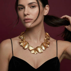 Statement Necklace Gold Ginkgo Leaf Botanical Bib Collar Gold Plated Nature Gift