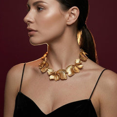 Statement Necklace Gold Ginkgo Leaf Botanical Bib Collar Gold Plated Nature Gift