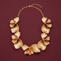 Statement Necklace Gold Ginkgo Leaf Botanical Bib Collar Gold Plated Nature Gift