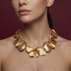 Statement Necklace Gold Ginkgo Leaf Botanical Bib Collar Gold Plated Nature Gift
