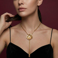 Lariat Necklace Pearl Flower Gold Tassel Y-Drop Chain Wedding Bridal Statement Gift