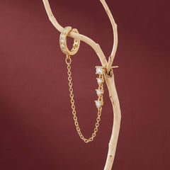Ear Cuff Chain Earring Set Crystal Gold Plated Brass Helix Cartilage Climber Gift