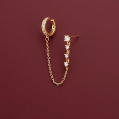 Ear Cuff Chain Earring Set Crystal Gold Plated Brass Helix Cartilage Climber Gift