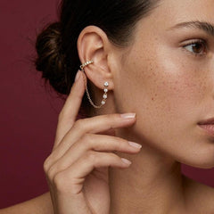 Ear Cuff Chain Earring Set Crystal Gold Plated Brass Helix Cartilage Climber Gift