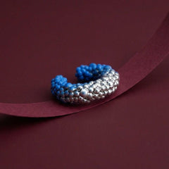 Ear Cuff No Piercing Crystal Pave Blue Gradient Cartilage Wrap Brass Silver Plated