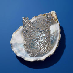 Silver Statement Cuff Bracelet — Sculptural Coral Lattice Wrist Armor for Bold Women