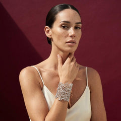 Silver Statement Cuff Bracelet — Sculptural Coral Lattice Wrist Armor for Bold Women