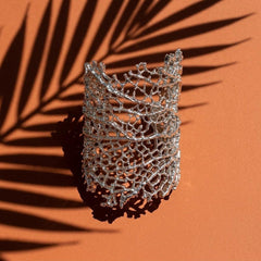 Silver Statement Cuff Bracelet — Sculptural Coral Lattice Wrist Armor for Bold Women