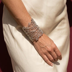 Silver Statement Cuff Bracelet — Sculptural Coral Lattice Wrist Armor for Bold Women