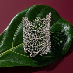 Silver Statement Cuff Bracelet — Sculptural Coral Lattice Wrist Armor for Bold Women