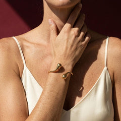Gold Teardrop Cuff Bracelet — Sculptural Open Bangle, Minimalist Modern Jewelry for Her
