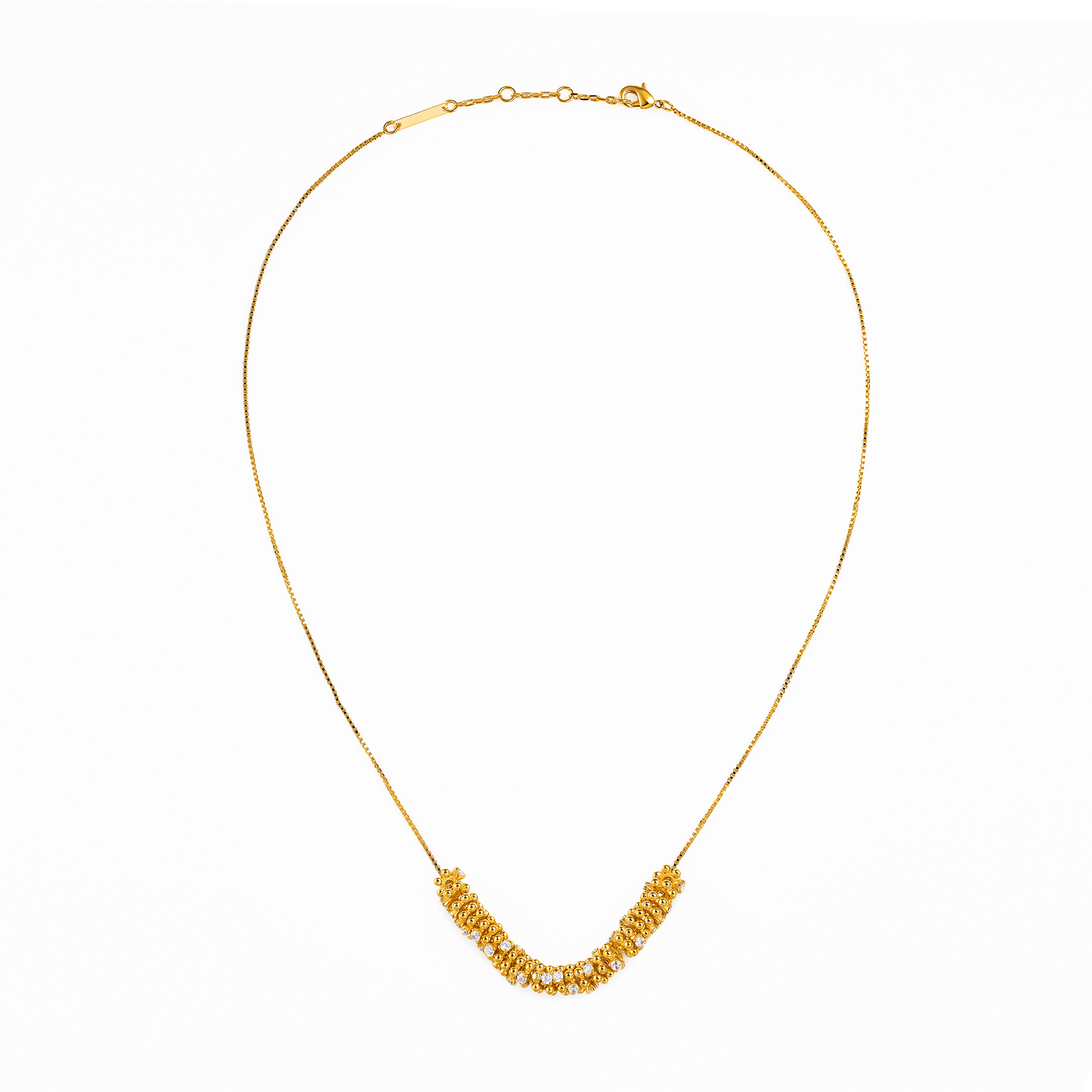 Necklace Align featuring radiant rings in 18k gold with a sleek, minimalistic design.