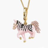 Playful pink Necklace Zebra with gold accents and textured chain tail, perfect for adding personality to any outfit.