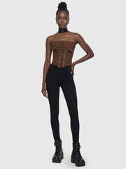 Brown Lace-Up Corset Top