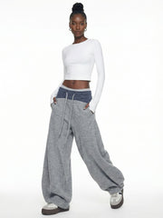 Grey Oversized Sweatpants with Contrast Waistband
