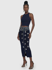 Jeweled Denim Maxi Skirt