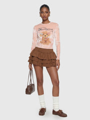 Velvet Puppy Print Long Sleeve Top