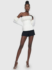Faux Fur Bardot Corset Top