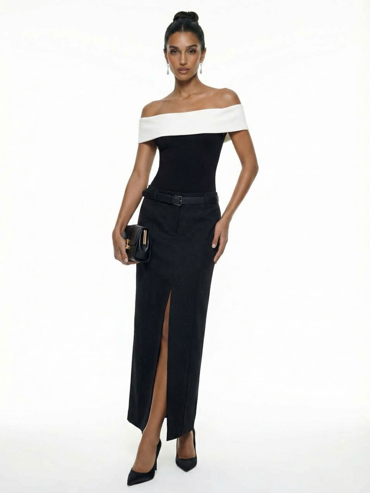 Black & White Off-Shoulder Bardot Top