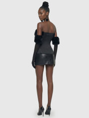 Black Faux Fur Bardot Corset Top
