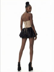 Lace-Up Bubble Mini Skirt