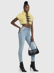 Yellow Faux Fur Buckle Crop Top