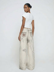 Wide-Leg Art Print Statement Jeans