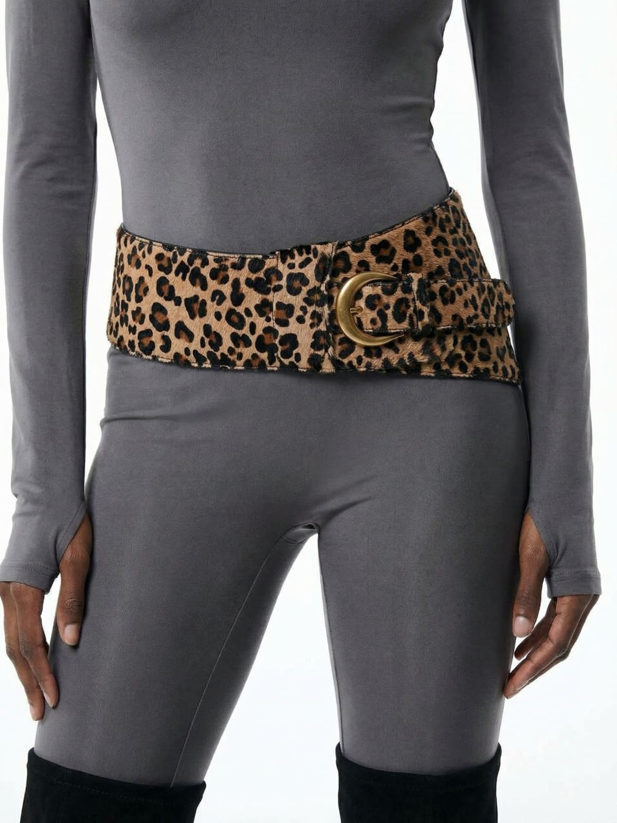Wide Leopard Print Belt with Buckle