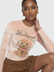 Velvet Puppy Print Long Sleeve Top