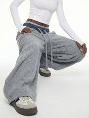 Grey Oversized Sweatpants with Contrast Waistband