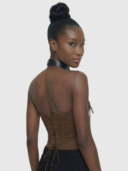 Brown Lace-Up Corset Top