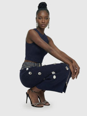 Jeweled Denim Maxi Skirt