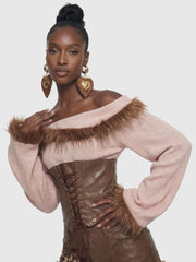 Off-Shoulder Faux Fur Trimmed Top