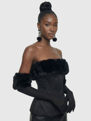 Black Faux Fur Bardot Corset Top