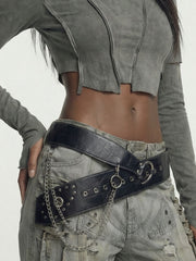 Wide Black Punk Belt with Chains
